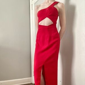 Alyce Designs Red Cocktail Long Dress Gown Formal Party One Shoulder Elegant